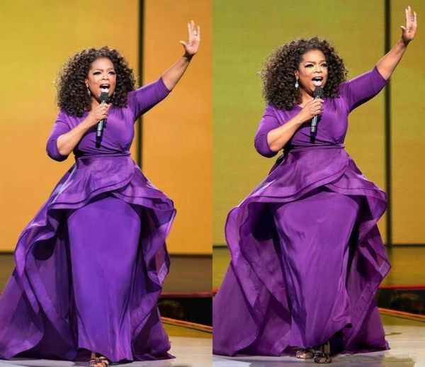 Zarif oprah winfrey ünlü akşam elbiseleri etek üzerinde orta doğu dubai Arap tarzı mor manşon artı boyutu kadınlar resmi 6159891