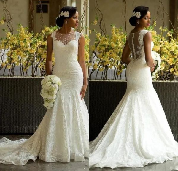 Vestiti africani sirena abiti da sposa illusione scollatura abiti da sposa in pizzo nigeriano abbottini coperto sexy sexy aso ebi pizzo matrimonio