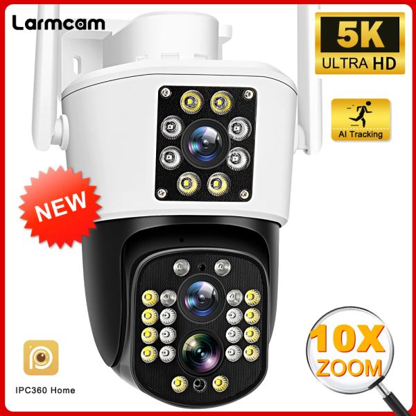 Telecamere 5K HD WiFi IP Security Camera da esterno 10x zoom ibrido zoom a tre lenti a doppio schermo PTZ Surveillance Cam tracciante Mini Video CCTV
