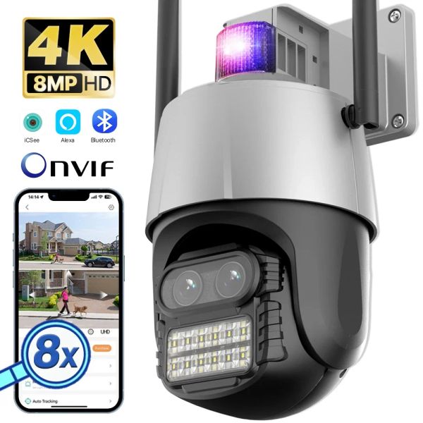 Kameralar 8MP 4K IP Kamera WiFi Güvenlik PTZ Kamera 2.8+12mm Duallens Açık Renk Gece Görme Gözetim CCTV Kamera 8x Dijital Zoom