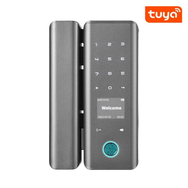 Bloquear o aplicativo Tuya Smart Imprint Senha Bloqueio automático com a tecla para o escritório em casa sem moldura Porta de deslizamento de vidro sem moldura