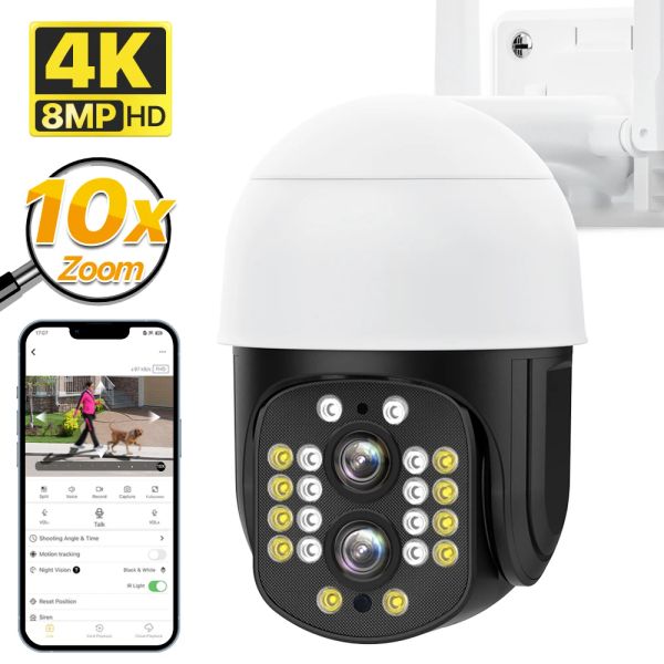 Дверная звонок 4K 8MP Бинокулярная IP -камера 2K 4MP WiFi PTZ Camera 2,812 мм двойная линза 10x Zoom Security Security CCTV CAM Обзор обнаружения.