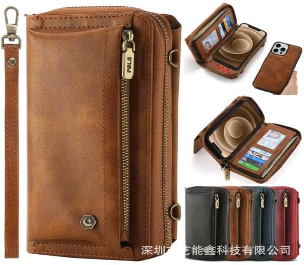 Casos de telefone celular para iPhone 13 12 11 Pro Max Wallet Case Zipper Flip Leather Samsung S22 S216062520