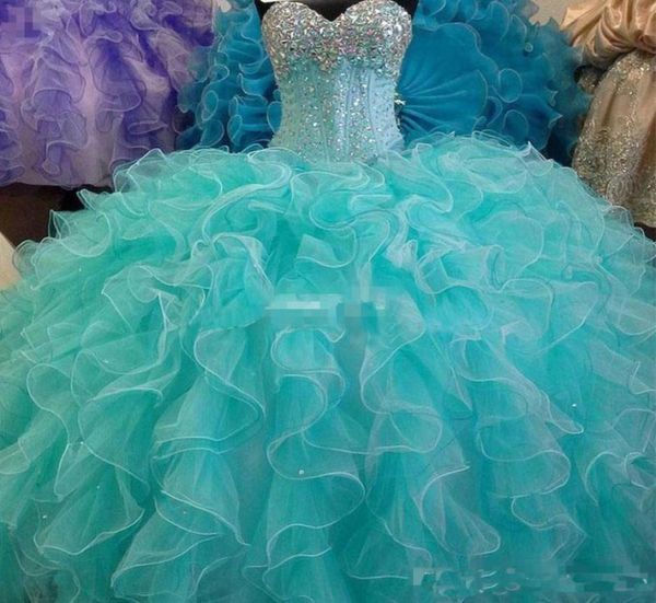 Türkisblauer Quinceanera Kleider Ballkleid Schatz mit perlenlosen Rückenless Girls 15 Jahre Quinceanera Kleider Süß 16 Dressin