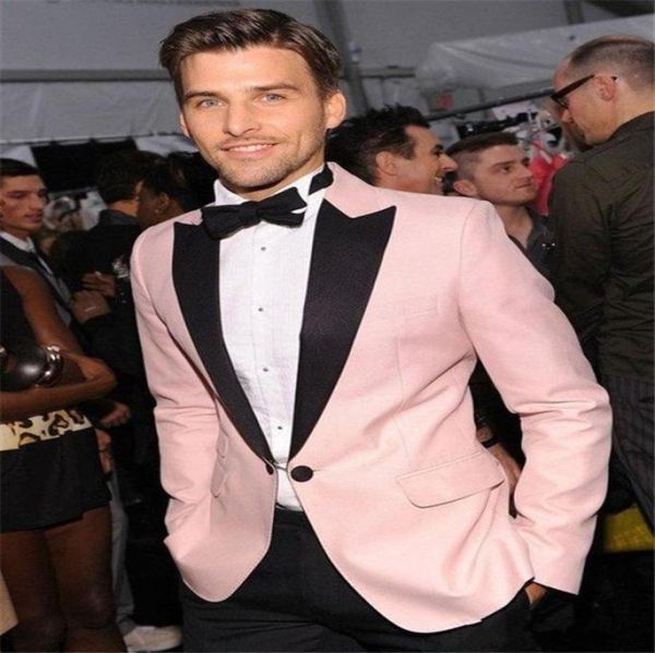 Maßgeschneiderte rosa Hochzeitsbräutigam Smoking für Männer Prom Anzug billiger zweiteiler klassischer fit schwarzer spitzen lauamsmen melits Jacketpa1824403
