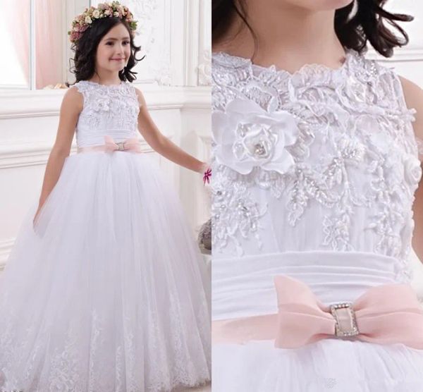 Vestidos de renda com miçangas vestidos de bola de faixa vestidos de bola crianças vestidos de noiva vestidos de concurso elegantes garotinhos