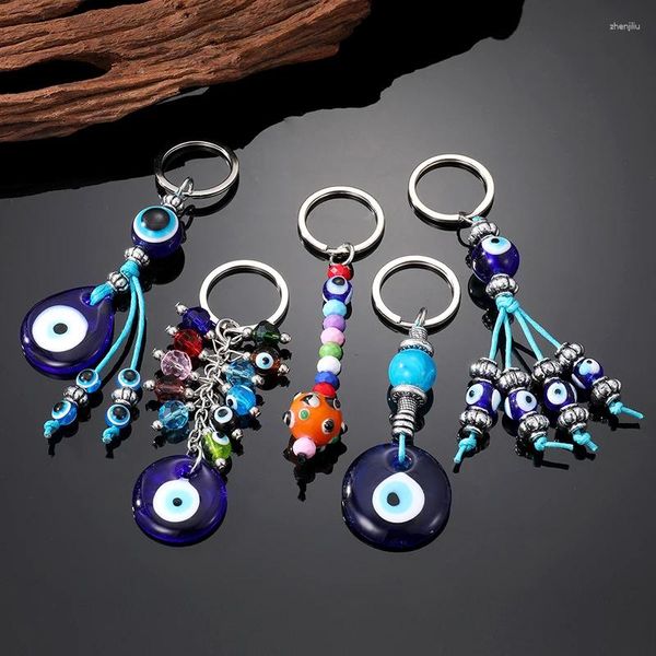 Schlüsselanhänger Kristall bunte Truthahnblaue Augen Perlen Keychain Schlüssel Ring Frauen einzigartig Glas Lucky Evil Bag Auto Halterbox Accessoires