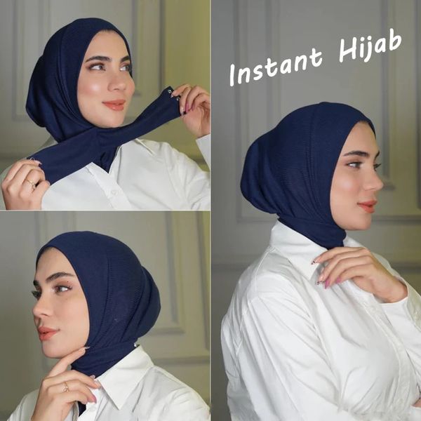 Muslimische Trikot Hijab Schal Blue Abaya Hijabs für Frauen Jersey Abayas Islamische Kleidung Frauen Kopf Wrap Turbane Instant Crinkle Turban 240403