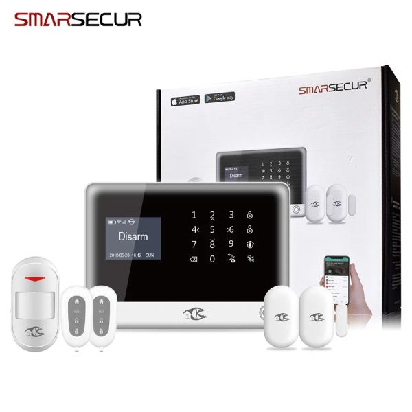 Kits smarsecur russo espanhol inglês h6 wifi gsm Sistema de alarme segurança home gsm alarm symer symacs Controle de aplicativo alarm kit45
