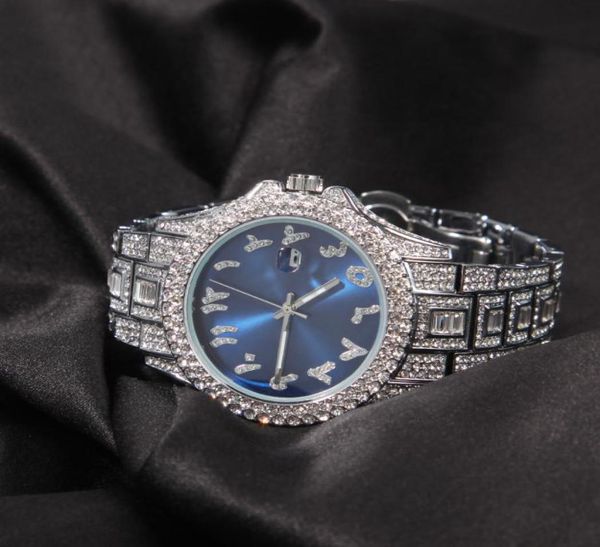 Full Diamond Iced Out Guarda New Fashion Hip Hop Red Green Blue Face Great Mens Calendar Orologi da donna Calendario da donna Gentili da donna Regole3021309