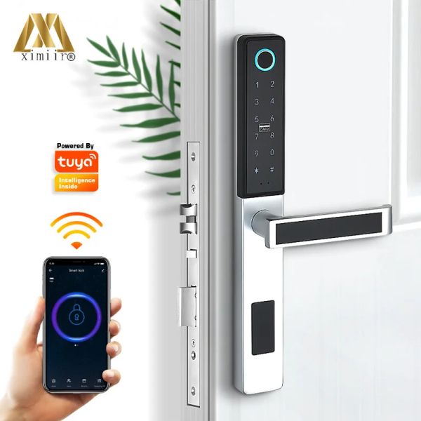 Trava trava de porta eletrônica de liga de alumínio com Tuya App Digital Fingerprint Lock for Glass Wooden Sliding Port Security