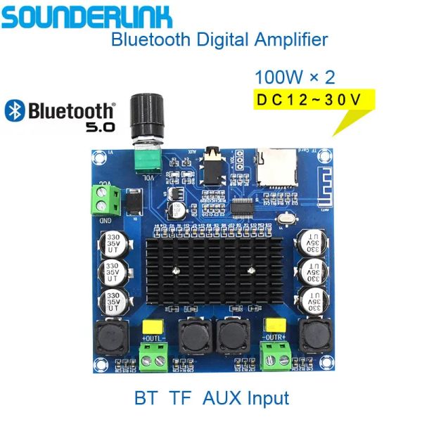 Усилитель Sounterlink XHA105 Bluetooth 5.0 Цифровой усилитель TDA7498 Плата 2x100W Стерео -аудио -ампер модуль TF Card Aux car hifi