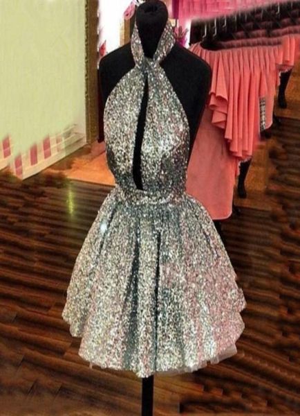 Billige funkelnde Mini -Prom -Ballkleider Kleider Paillette Damen geschwollene Kleider Silber Gold Custom Color Open Back Party Kleid sexy4568535