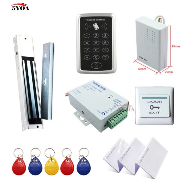 Kits kit de controle de controle de acesso RFID Conjunto de portas de madeira+bloqueio magnético eletrico+cartão de identificação keytab+fornecedora de alimentação+botão+campainha