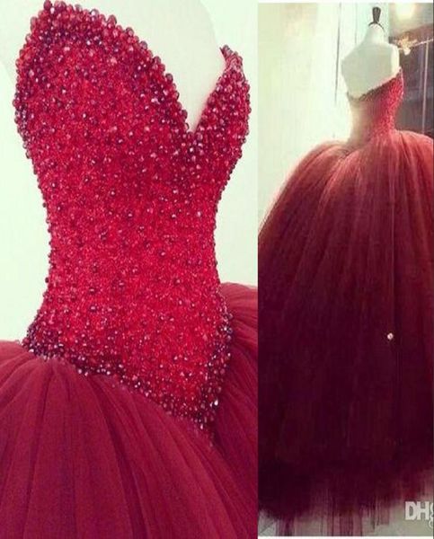 Abiti sexy di quinceanera rosso scuro abiti da ballo maniche cristallo perline di cristallo glitter borgogna lunghezza lunghe lunghezza 15 ballo da ballo parente5376993