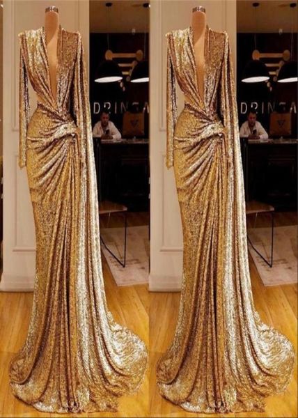 Sexy Deep Vneck formelle Abendkleider 2020 Design Saudi -Arabisch -Pailletten Prom Party Kleid Kleid Robe de Soiree Sexy Deep Vneck forma 5660367