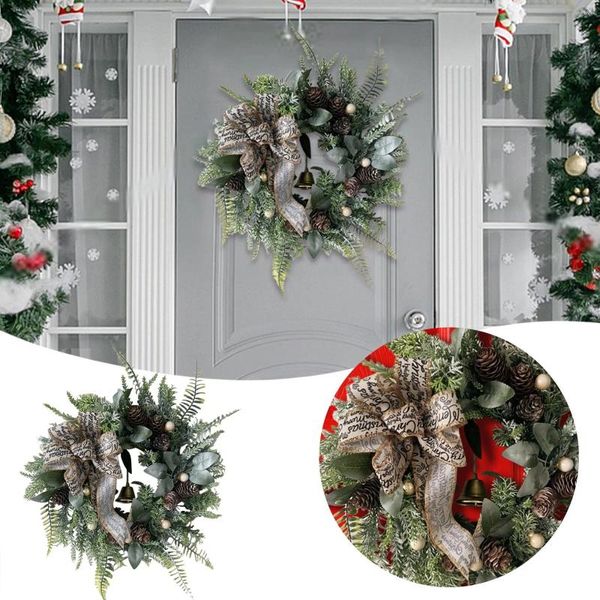 Flores decorativas Christmas Greante artificial para a porta da frente ao ar livre com luzes operadas com bateria