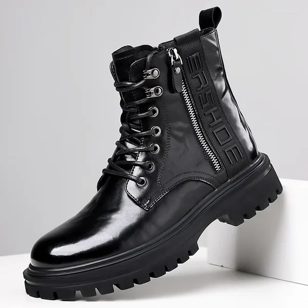 Botas waerta punk couro motocicleta de alto top top masculino casual clássicos versáteis tornozelo masculino calçado de inverno quente