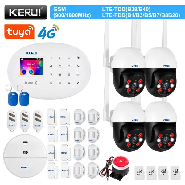 Kitler Kerui W204 4G WiFi GSM Alarm Sistemi Tuka Akıllı Ev Güvenlik Uygulaması Kapı Dedektörü Hareket Sensörü Hırsız IP Kamera