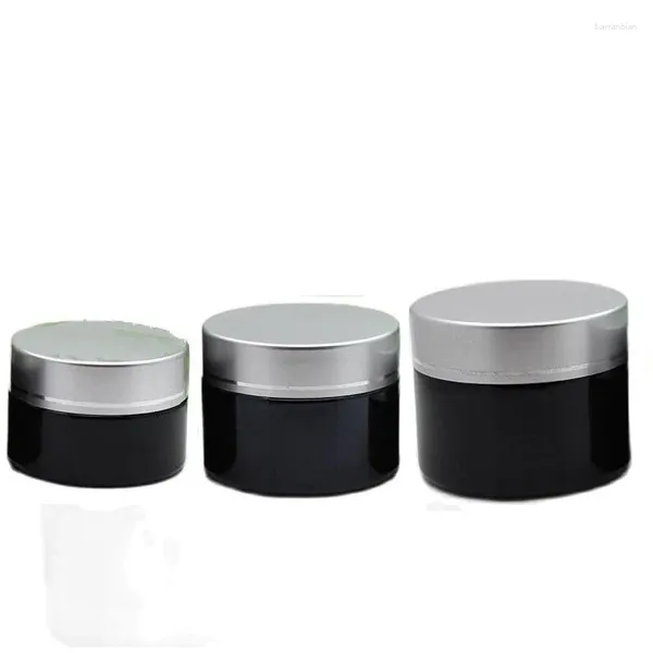 Speicherflaschen leeres Glascremeglas 20/30/50g 10pcs Black Eye Jars Pot Lotion Nachfüllbare Flaschen Gesichtsbehälter Matt Silberdeckel