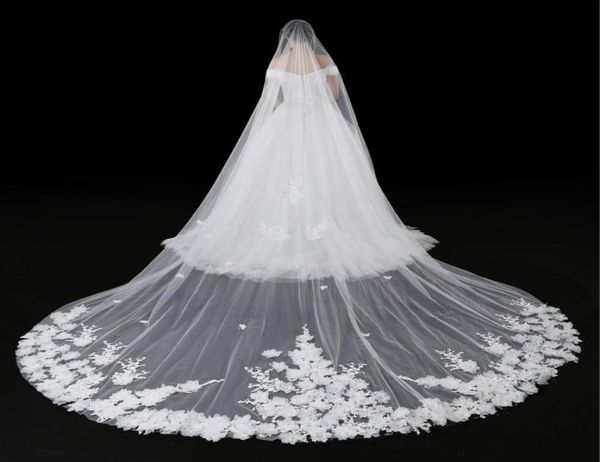 Catedral Bridal Véils para vestido de noiva Vestido de noiva 3D Tulle mole Tulle de marfim branco Uma camada com pente 5 metros em Stock1119238