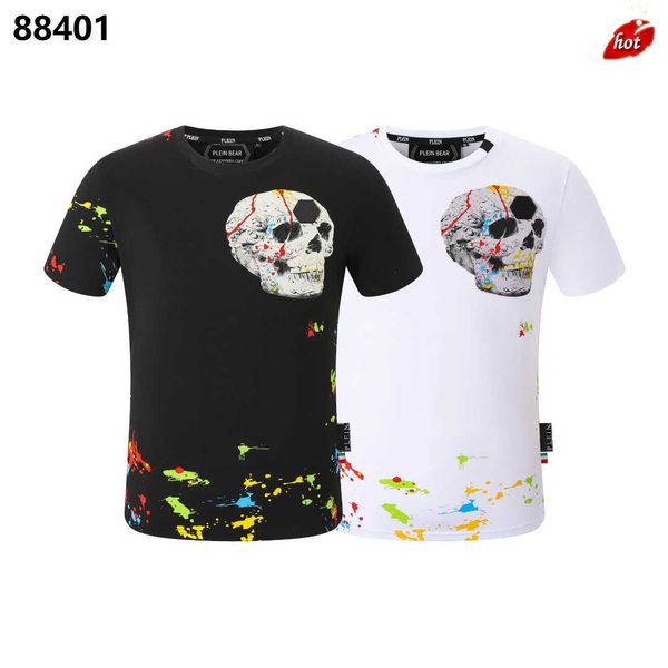 Mens Tshirt Tasarımcı PP Kafatası Elmas Tshirts ve S Round Bear Plein Gömlek T-Shirt Philipps Giyim PP SS Erkekler Pp Kristalli Boyun Hip Hop Tshirt Tees Giysileri TNS 08dn