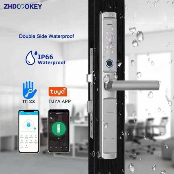 Lock wasserdichte IP66 Staubdicht Tuya WiFi Ttlock App Fingerabdruck Schieber Smart Lock RFID -Kartencode Antiskrettern Aluminium -Türschlösser