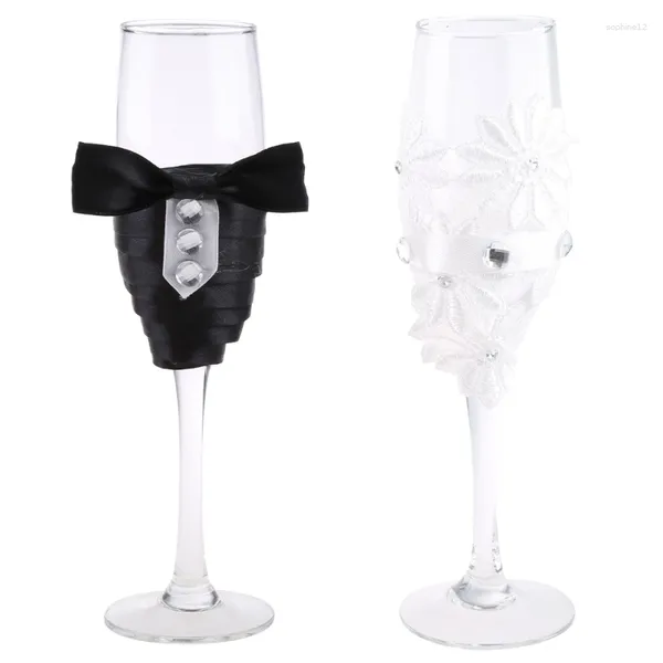 Copos de vinho 2 PCs Flores de cristal de champanhe flautas de casamento Sra. Sra.