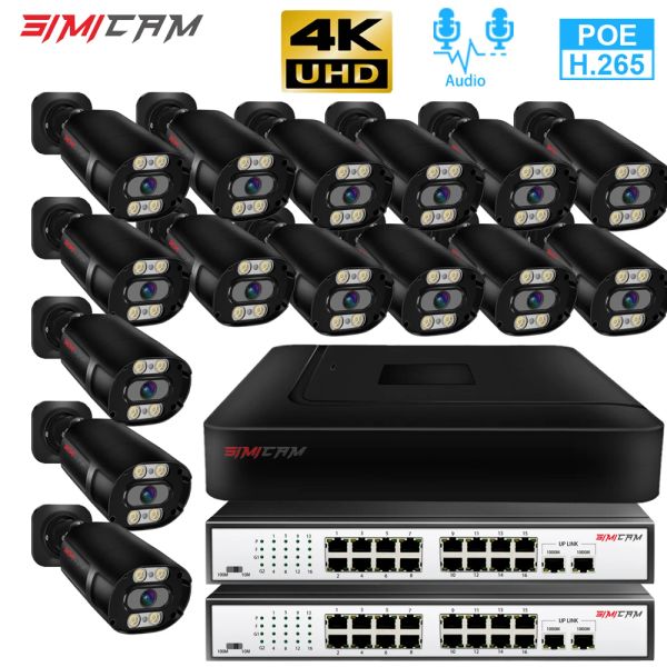 Sistema 32CH/16CH Poe IP Câmera IP Kit NVR 4K 8MP CCTV Sistema Metal Audio Street Outdoor Street impermeável colorido VISION VIDEIRA VIVEILANCE