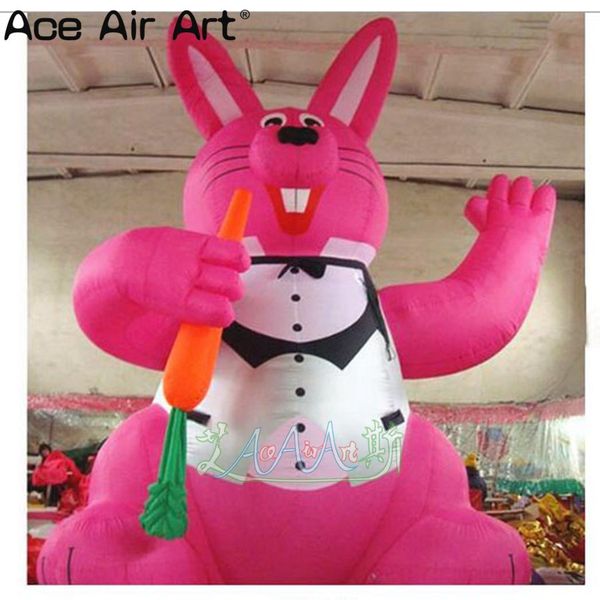 Großhandel Riese Outdoor Decoration Gespürte aufblasbare Tier Cartoon Kaninchen aufblasbar rosa Kaninchen mit Karotte für Werbung