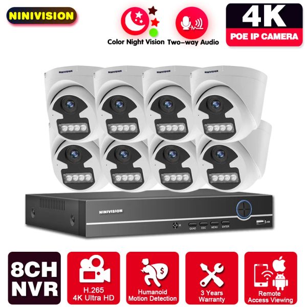 System 4K CCTV -Kamera -Sicherheitssystem Kit für Home 8ch 16Ch NVR 8MP Setzen Sie zwei Wege Audio -Videoüberwachung weiße Kuppel POE IP Camera Kits