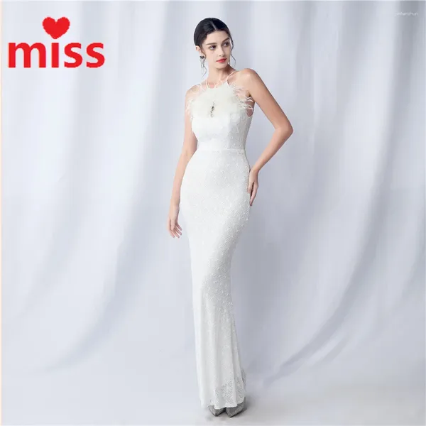 Vestidos casuais Mulheres vestido de festa sênior 2024 Handmade Astruz Hair Sexy Fishtail Sling Wedding Casamento de lantejoulas noite feminino