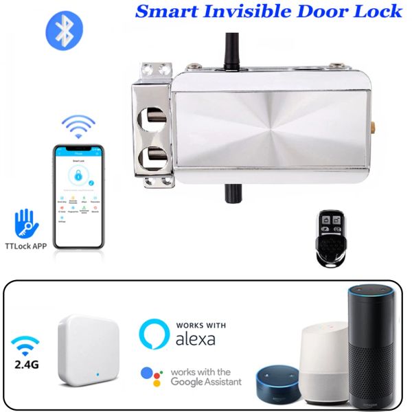 Controle Smart Bluetooth TTLOCK Lock Electronic Remote Desbloquear invisível trava de porta sem chave Opcional Wi -Fi Controle Alexa Google Home Voice