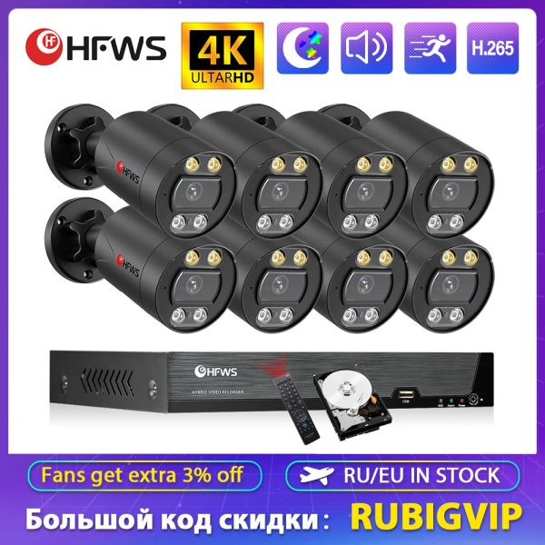 Springs HFWVISION 4K Sistema di telecamera di sicurezza POE 8MP 8ch NVR Kit CCTV Registrazione della telecamera IP esterna Proteggi Set di videosorveglianza