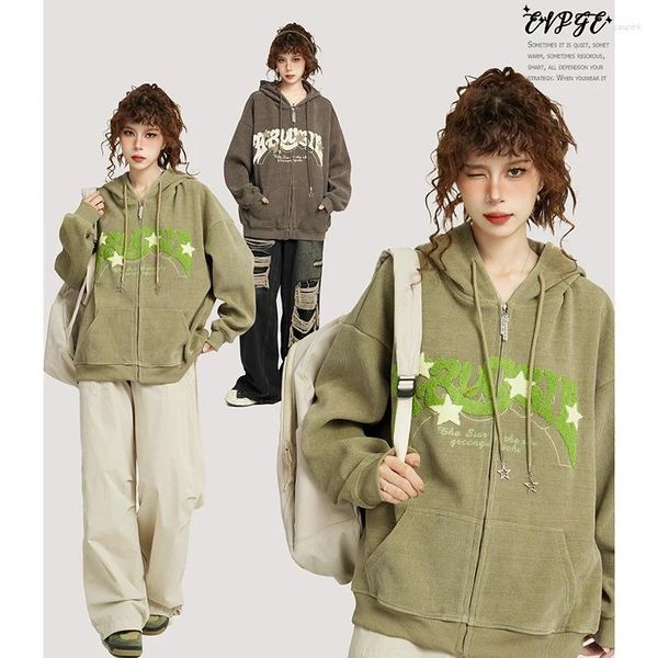 Felpa con cappuccio da donna Y2K Star Zip Up Carcoy Donne harajuku hip hop lettera di cardigan felpe oversize giacche con cerniera in stile coreano