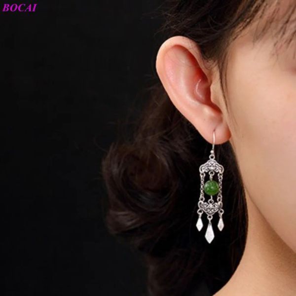Ohrringe Bocai 100% S925 Sterling Silber Ohrropfen Frauen Ohrringe South Rutile Jasper Beads Tassels Thai Ohrringe reiner Argentum Schmuck