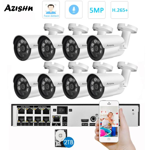 System Azishn 8channel H.265+ 5MP POE Security Camera System Запись NVR Outdoor IP Camer