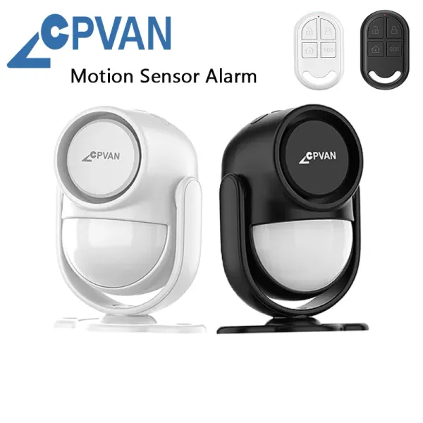 Detector CPVAN Motion Sensor Alarm com controle remoto, detector de movimento de segurança infravermelha sem fio interno com sirene (3*AA Baterias)