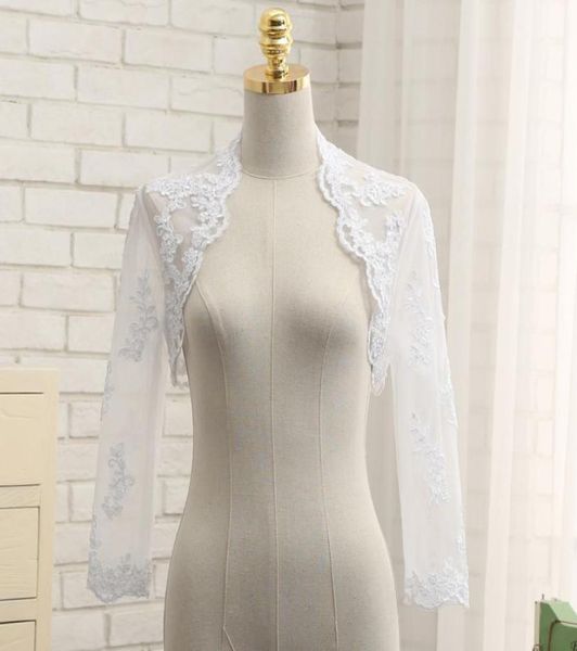 Zarif Bolero Ceket Şal Sarpı Sheer Beyaz Aplike Düğün Ceket Bolero Ceketler Akşam Elbise Uzun Kollu Düğün Boler5033610