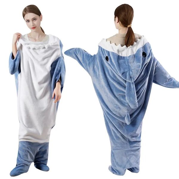 S - 3xl Cartoon Hai Schlafsack mit Handloch -Pyjamas -Büro Nickerchen tragbarer loser Onesie Pyjamas für Kinder Erwachsene Decke 240328