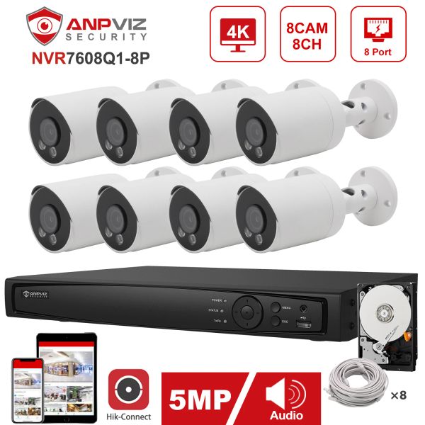 System Hikvision OEM 8CH 4K NVR ANPVIZ 5MP COLORVU IP -Kamera POE IP Security Customized System Kit IP -Kamera -Nachtsicht 30m IR