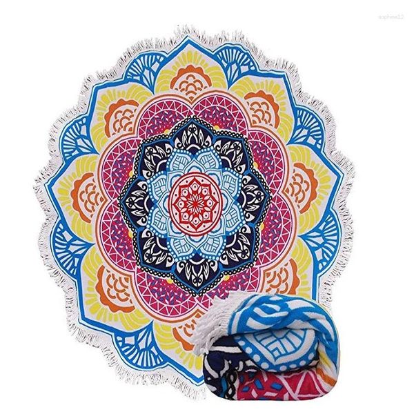 Handtuchmikrofaserbad mit Quasten Mandala Lotus gedruckter Bohemian Beach Yoga Matte Runde Deck -Decken Wandteppiche