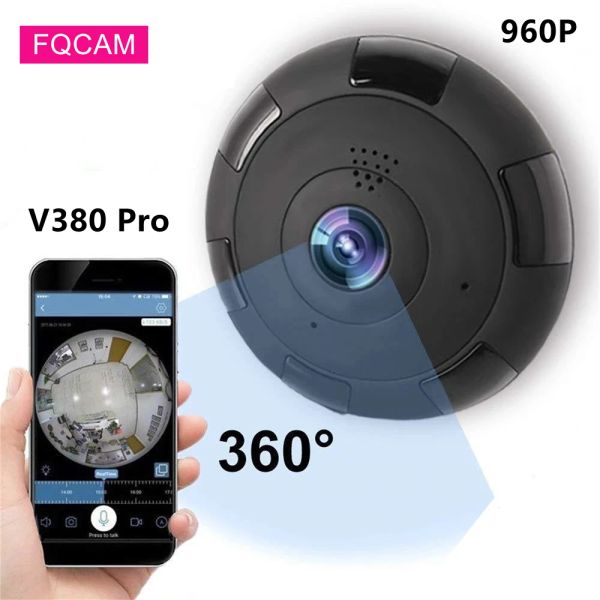 Kameralar V380 Pro WiFi Kamera Kablosuz 960P 360 Derece Panoramik Balık Geri Lens Siyah Akıllı Ev Güvenlik WiFi Kamera Video Gözetim