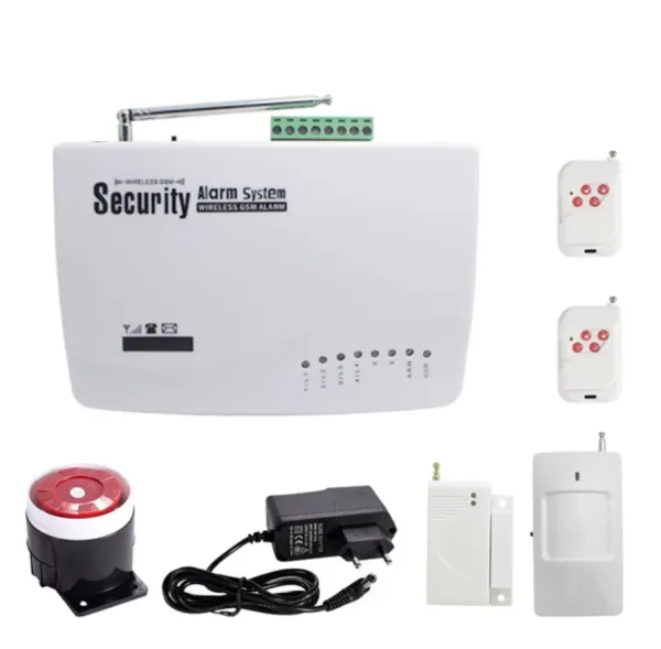 Set (1 set) Sicurezza domestica 6 Zona wireless e Zona a 4 fili SMS Sistema di allarme GSM Sistero di movimento PIR Porta magnetica Alarmante apertura a allarme aperto