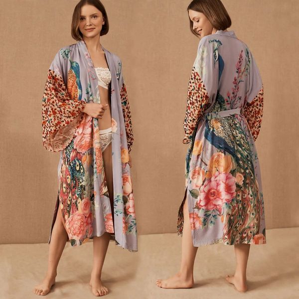 Wehello Womens Beach Cover up per la stampa di costumi da bagno Peacock Kimono Swimsuit Abito Summer Abbigliamento da spiaggia Casual Wear 240327