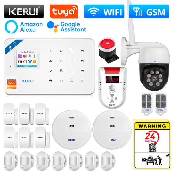 Комплекты kerui Система тревоги Secutrity Home W181 Wi -Fi GSM тревога TUYA SMART Alexa Датчик датчика датчика датчика датчика дверей Siren Siren