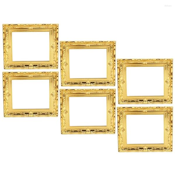 Quadros 6 pcs moldura de boneca pó decoração de ouro plástico para kit de imagens de kit em miniatura DIY artesanato modelo