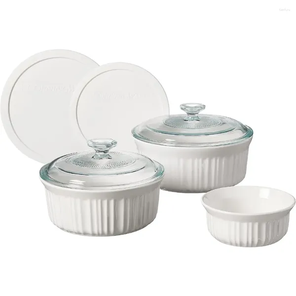 Bakeware Aletleri Fransız Beyaz 7-PC Seramik Seti Kapaklar çip ve çatlak dirençli Stoare Pişirme