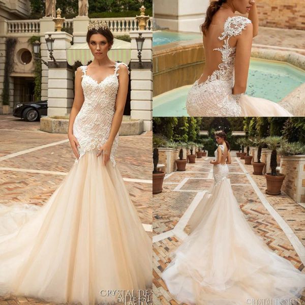 Vestidos para trás vestidos de noiva de sereia de costas Crystal Design de corpete embelezado com decote de coração sem mangas e flare wedding g flare g