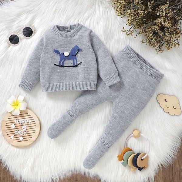 Kleidung Sets Baby Kleidung Winter Outwear Geborene Jungen Mädchen grau Langarm Pullover Hemd Hosen Sport Anzüge Herbst Infant 2pc